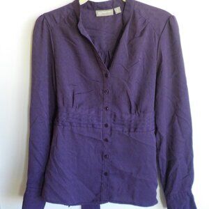 Croft & Barrow Blouse - Small - Purple Button Up Long Sleeve Tie Back  (696)